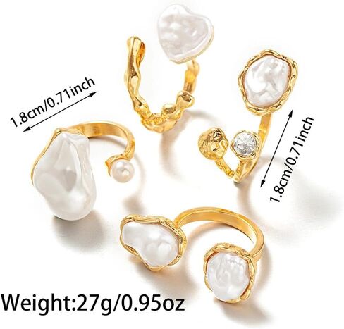 GIGB PBDK Chunky Gold Baroque Pearls Zircon Knuckle Rings Set for Women,Vintage Geometric Heart Pearl Stacked Joint Ring,Statement Party Jewelry Accessory Gifts in Kuwait