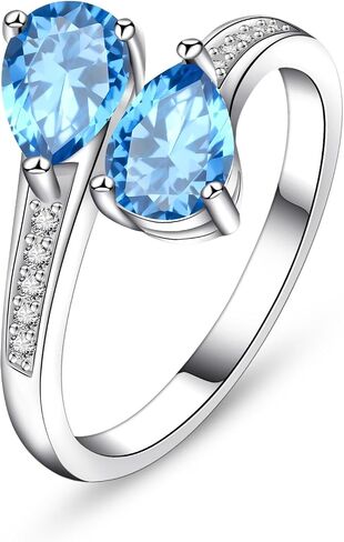 1.6ct Adjustable Women Teartrop Birthstone Ring, Thickened Rhodium Plating Dainty CZ Gemstone Statement Rings Band Birthday Jewelry Gifts Adjustable (US Size 5-10) in Saudi Arabia