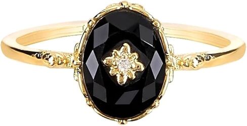 Vintage Onyx Black Diamond Oval Stacking Rings for Women, Men, Teens, Silver in Saudi Arabia