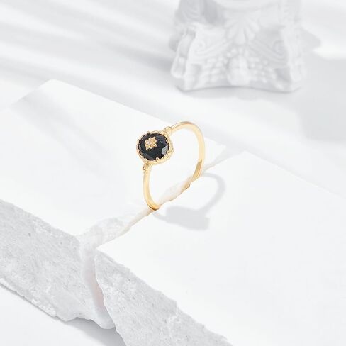 Vintage Onyx Black Diamond Oval Stacking Rings for Women, Men, Teens, Silver in Saudi Arabia