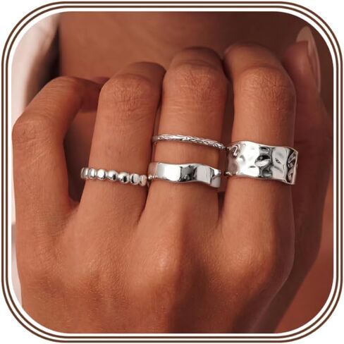 FUNRUN JEWELRY Chunky Gold Rings for Women Non Tarnish Dainty Stackable Silver Rings 14K Gold Plated Stacking Thumb Rings Set Trendy Statement Promise Wedding Band Ring Size 5-11 in Saudi Arabia