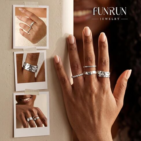 FUNRUN JEWELRY Chunky Gold Rings for Women Non Tarnish Dainty Stackable Silver Rings 14K Gold Plated Stacking Thumb Rings Set Trendy Statement Promise Wedding Band Ring Size 5-11 in Saudi Arabia