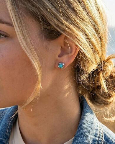 Turquoise Earrings, Vintage Small Stud Earrings for Men with 925 Silver Posts, Boho Country Western Jewelry for Women in Kuwait