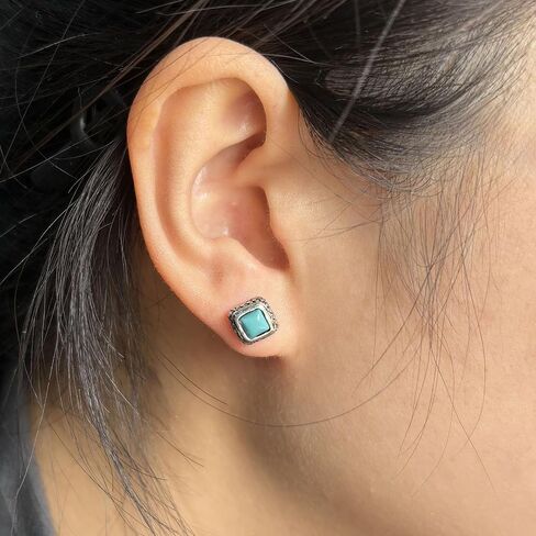 Turquoise Earrings, Vintage Small Stud Earrings for Men with 925 Silver Posts, Boho Country Western Jewelry for Women in Kuwait