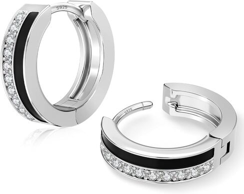 KRKC&CO أقراط دائرية للرجال، حلق زركونيا مكعب باللونين الأسود والفضي، فضة استرليني 925، مجوهرات رائعة لا تسبب الحساسية، Arete Negro de Hombre، هدية له in Kuwait