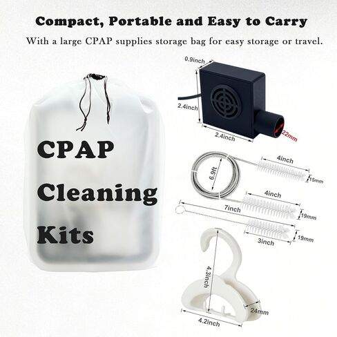 CPAP Cleaning Kit with Hose Dryer for Universal 22mm Tubing, Cpap Cleaner Supplies Includes Collapsible Wash Basin, Hose & Mask Brush, CPAP Holder & Hose End Caps | Make Cpap Cleaning Easier in Saudi Arabia