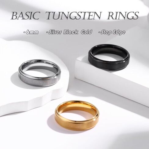 6mm 8mm Men Women Black Silver Gold Tungsten Carbide Rings Wedding Bands Matte Brushed Finish Beveled Step Edges in Saudi Arabia