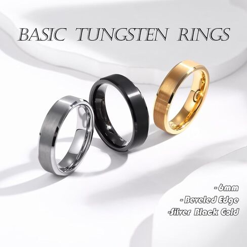 6mm 8mm Men Women Black Silver Gold Tungsten Carbide Rings Wedding Bands Matte Brushed Finish Beveled Step Edges in Saudi Arabia
