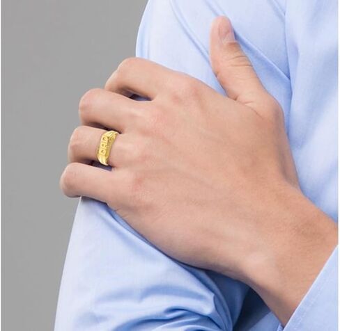 10K Yellow Gold Polished Mens DAD Ring with Etched Edges (SIZE 10) in Kuwait