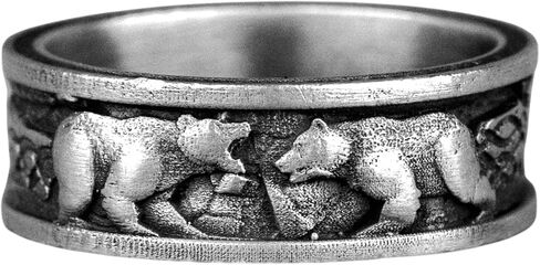 Scandinavian Bear Unique Silver Band Ring, Nature Men Wedding Band Ring, Sterling Silver Wedding Jewelry, Nordic Animal Ring, Birthday Gifts in Saudi Arabia