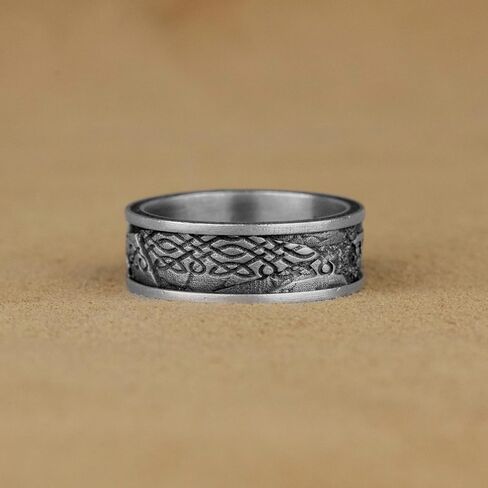 Scandinavian Bear Unique Silver Band Ring, Nature Men Wedding Band Ring, Sterling Silver Wedding Jewelry, Nordic Animal Ring, Birthday Gifts in Saudi Arabia