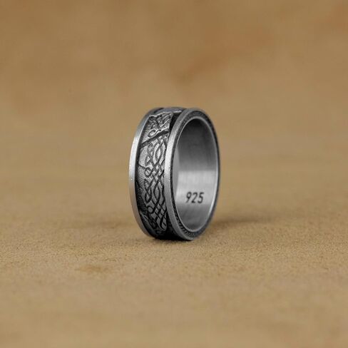 Scandinavian Bear Unique Silver Band Ring, Nature Men Wedding Band Ring, Sterling Silver Wedding Jewelry, Nordic Animal Ring, Birthday Gifts in Saudi Arabia
