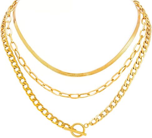 Layered Silver Chain Necklace for Women Chunky Stainless Steel Chains Necklaces Trendy Cuban Link Paperclip Chain Toggle Clasp Choker Necklace Stack Set Jewelry in Saudi Arabia