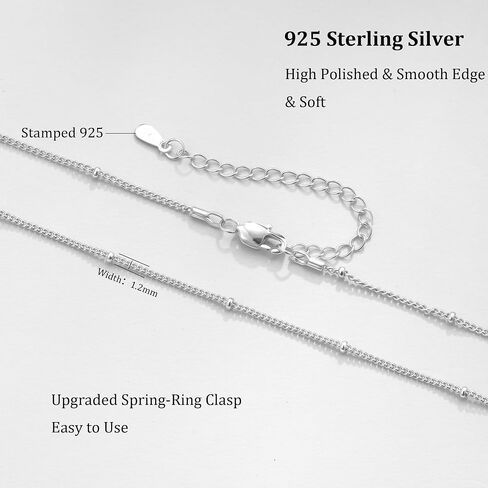 S925 Sterling Silver Chain Necklace for Women, 1.2mm Bead Chain Necklace Smooth & Sturdy Women's Chain Necklaces Jewelery for Women 16 18 20 22 24Inch in Saudi Arabia