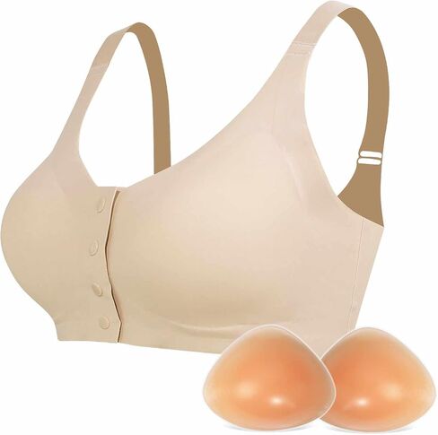 Lervanla Mastectomy Bra with Silicone Braest Form, Seamless Wireless Pocket Bras Post-Surgery Prothesis Enhancer in Saudi Arabia