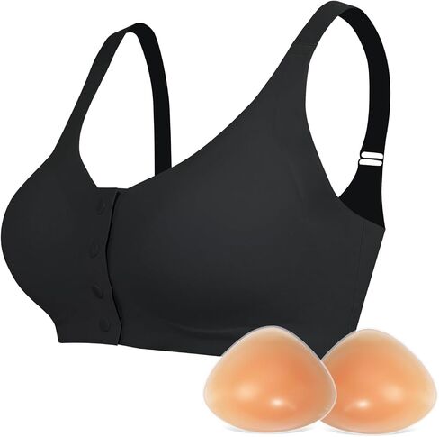 Lervanla Mastectomy Bra with Silicone Braest Form, Seamless Wireless Pocket Bras Post-Surgery Prothesis Enhancer in Saudi Arabia