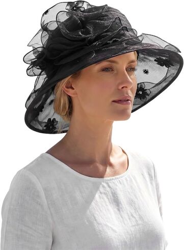 Derby Church Hats for Women Wedding Organza Cocktai Fascinator Party Bridal UV Sun Protection Cap Summer Bucket Bowler Hats in Kuwait