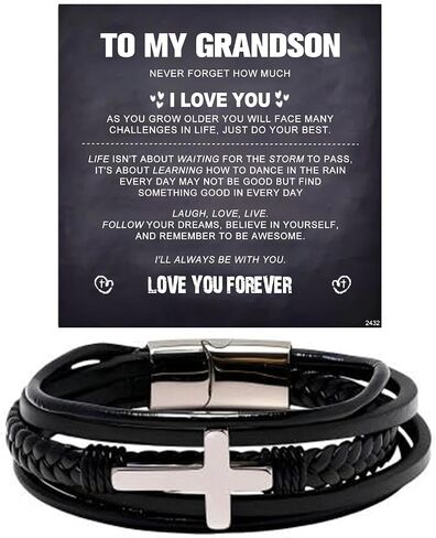 Personalized Engraved Name Custome Gifts for Man Bracelet,To My Son Grandson Husband Dad Boyfriend Cross Leather Bracelet on Father's Day Christmas Birthday in Saudi Arabia