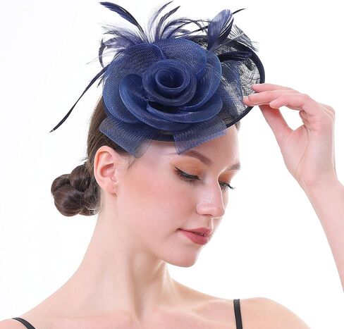 Fascinator Hat with Feather and Mesh – Floral Headpiece for Tea Party, Wedding, Cocktail Event in Saudi Arabia