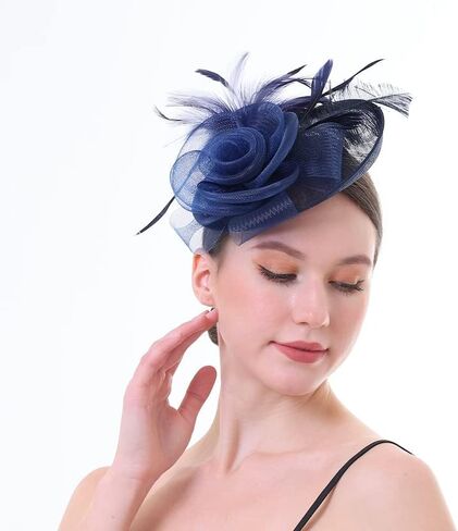Fascinator Hat with Feather and Mesh – Floral Headpiece for Tea Party, Wedding, Cocktail Event in Saudi Arabia