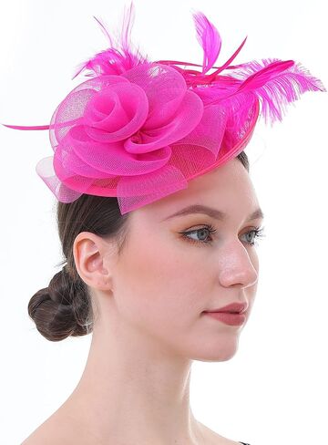 Fascinator Hat with Feather and Mesh – Floral Headpiece for Tea Party, Wedding, Cocktail Event in Saudi Arabia