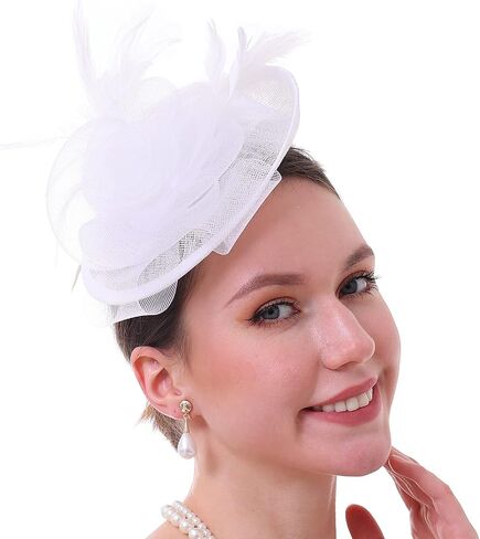 Fascinator Hat with Feather and Mesh – Floral Headpiece for Tea Party, Wedding, Cocktail Event in Saudi Arabia
