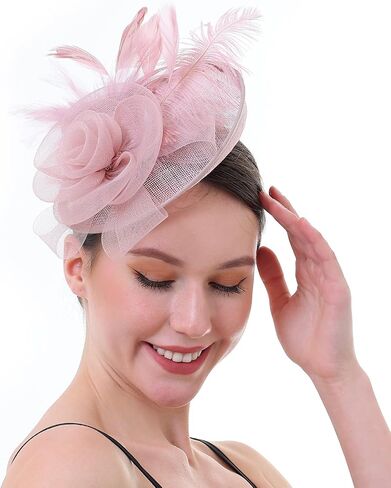 Fascinator Hat with Feather and Mesh – Floral Headpiece for Tea Party, Wedding, Cocktail Event in Saudi Arabia