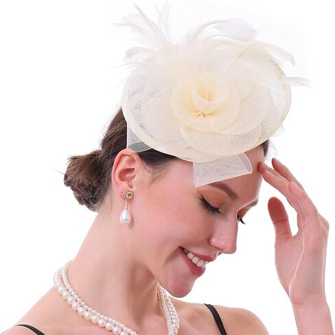 Fascinator Hat with Feather and Mesh – Floral Headpiece for Tea Party, Wedding, Cocktail Event in Saudi Arabia