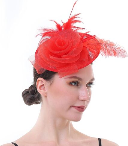 Fascinator Hat with Feather and Mesh – Floral Headpiece for Tea Party, Wedding, Cocktail Event in Saudi Arabia