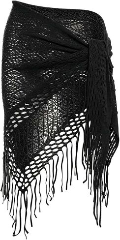 Women Crochet Beach Wrap Summer Swimsuit Wrap Skirt Solid Sarong Bikini Cover Up Triangle Scarf Shawl with Tassels WFZ19 in Kuwait