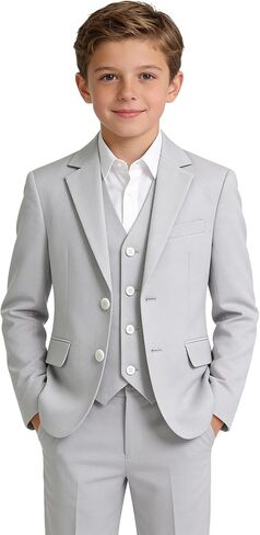 KUDORO Boys Suits 3-Piece Kids Tuxedo Slim Fit Formal Outfit Set with Casual Blazer Vest Pants Summer Beach Wedding Prom in Kuwait