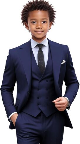 Netsky Boys Suit 3 Pieces Formal Tuxedo Slim Fit Formal Dress Clothes Ring Bearer Outfit Kids Prom Suits in Kuwait