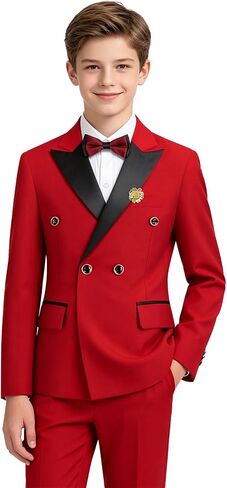 Boys Tuxedo Suit Set 4 Pieces Toddler Suits Slim Fit for Teen Formal Dress Clothes Peaked Lapel Kids Wedding Outfit in Saudi Arabia