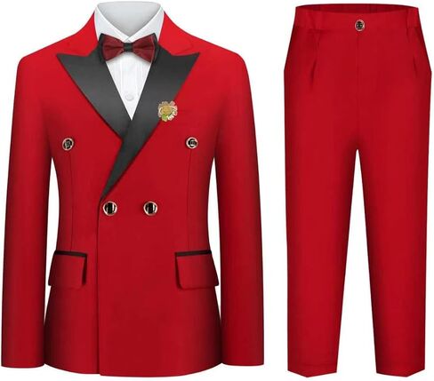 Boys Tuxedo Suit Set 4 Pieces Toddler Suits Slim Fit for Teen Formal Dress Clothes Peaked Lapel Kids Wedding Outfit in Kuwait