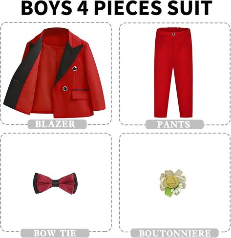 Boys Tuxedo Suit Set 4 Pieces Toddler Suits Slim Fit for Teen Formal Dress Clothes Peaked Lapel Kids Wedding Outfit in Kuwait