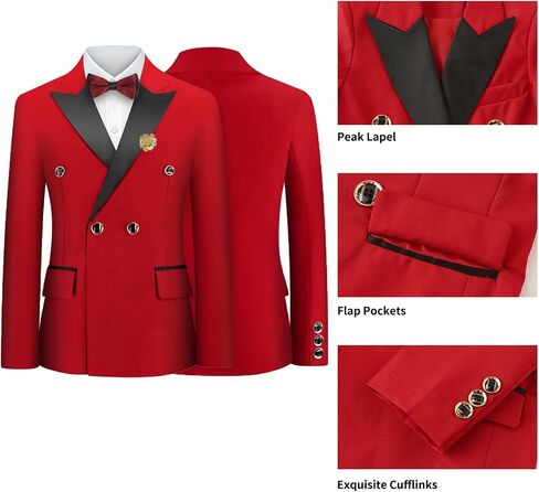 Boys Tuxedo Suit Set 4 Pieces Toddler Suits Slim Fit for Teen Formal Dress Clothes Peaked Lapel Kids Wedding Outfit in Kuwait