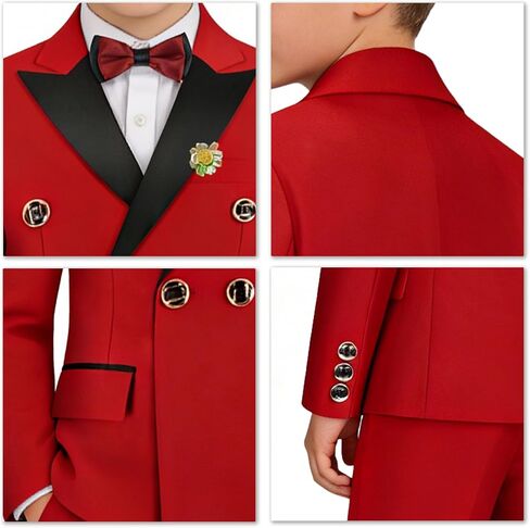 Boys Tuxedo Suit Set 4 Pieces Toddler Suits Slim Fit for Teen Formal Dress Clothes Peaked Lapel Kids Wedding Outfit in Kuwait