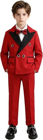 Boys Tuxedo Suit Set 4 Pieces Toddler Suits Slim Fit for Teen Formal Dress Clothes Peaked Lapel Kids Wedding Outfit in Kuwait