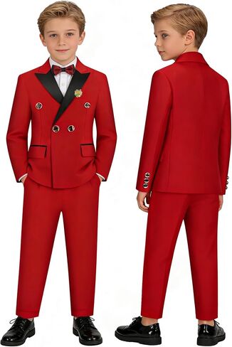 Boys Tuxedo Suit Set 4 Pieces Toddler Suits Slim Fit for Teen Formal Dress Clothes Peaked Lapel Kids Wedding Outfit in Kuwait