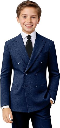 Boy Suits Tweed Herringbone 5 Piece Kid Suit Teen Double Breasted Tweed Suit Jacket Pants Set with Shirt Tie Bow Tie in Saudi Arabia
