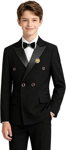 Boys Tuxedo Suit Set 4 Pieces Toddler Suits Slim Fit for Teen Formal Dress Clothes Peaked Lapel Kids Wedding Outfit in Kuwait