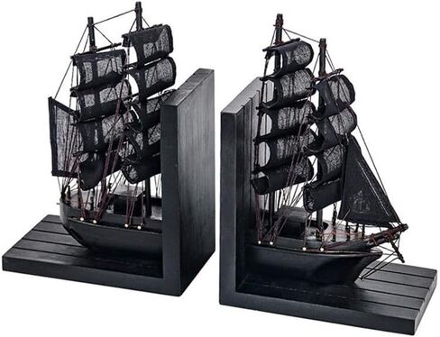 Bookend Support Handmade Book Ends Decorative Bookends for Heavy Books Office Sailboat Model Decorations Bookends(Black) in Saudi Arabia