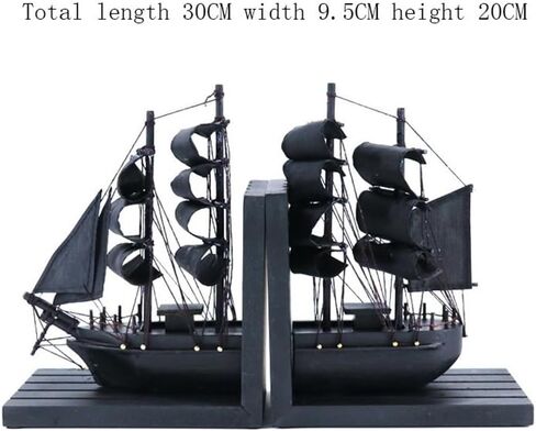 Bookend Support Handmade Book Ends Decorative Bookends for Heavy Books Office Sailboat Model Decorations Bookends(Black) in Saudi Arabia