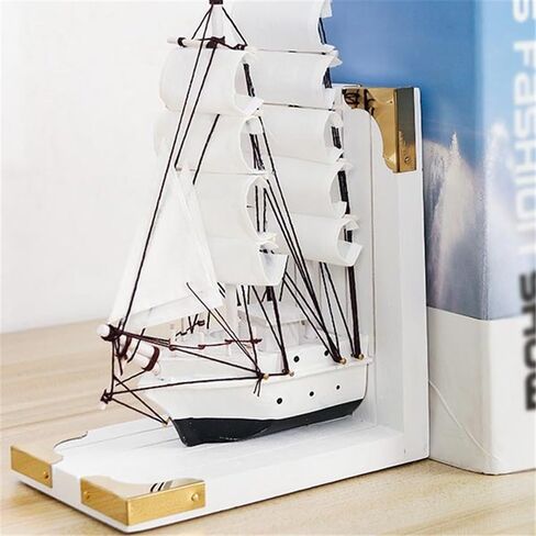 Bookend Support Handmade Book Ends Decorative Bookends for Heavy Books Office Sailboat Model Decorations Bookends(Black) in Saudi Arabia