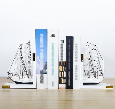 Bookend Support Handmade Book Ends Decorative Bookends for Heavy Books Office Sailboat Model Decorations Bookends(Black) in Saudi Arabia