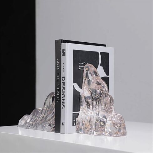 Bookend Support Decoration Bookends, Clear Resin for Shelves, Heavy Duty Book Ends and Desktop Organizer, Stopper for Books/Movies/CDs Bookends in Saudi Arabia
