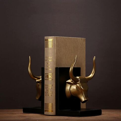 Bookend Support Decorative Bookend Home Decor Book Ends Bull Statues Bookshelves Heavy Duty Non Skid Gold Resin Bookends in Saudi Arabia