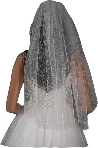 Short Veils Bling Sequin Tulle Wedding Bridal Veil with Metal Comb for Brides in Saudi Arabia