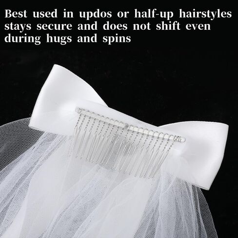 White Bridal Veil for Bride, 24 Inch Short Wedding Veil with Bow & Pearls, Elegant Tulle Comb Hold Bridal to Be Shower Gift for Bachelorette Party Bridesmaid Women Girls in Saudi Arabia