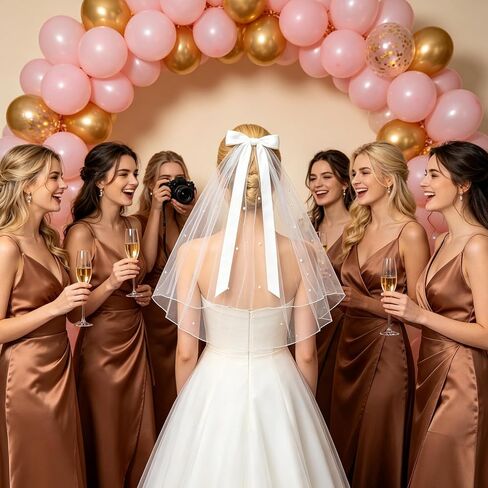 White Bridal Veil for Bride, 24 Inch Short Wedding Veil with Bow & Pearls, Elegant Tulle Comb Hold Bridal to Be Shower Gift for Bachelorette Party Bridesmaid Women Girls in Saudi Arabia